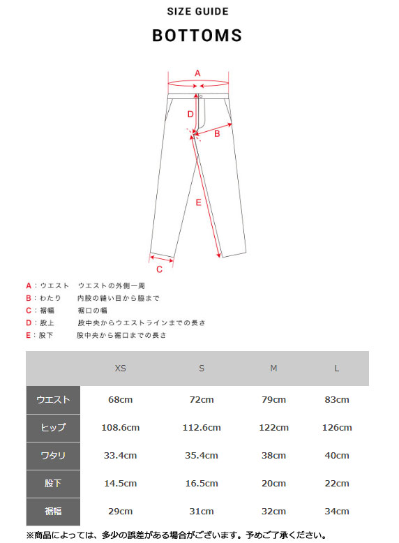 ナリフリ サイズ表