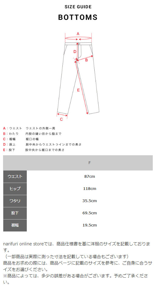 ナリフリ サイズ表